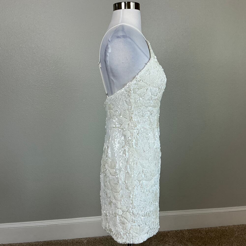 Dress the Population Sequined Halter Mini Sheath Cocktail Dress White Size Small - Picture 4 of 12